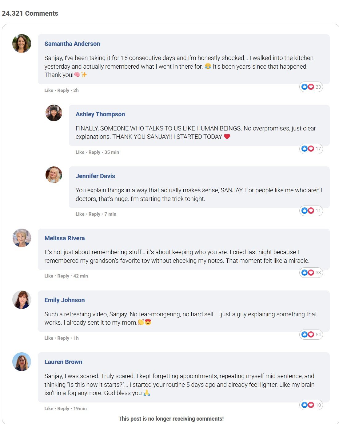 Facebook testimonials from real users